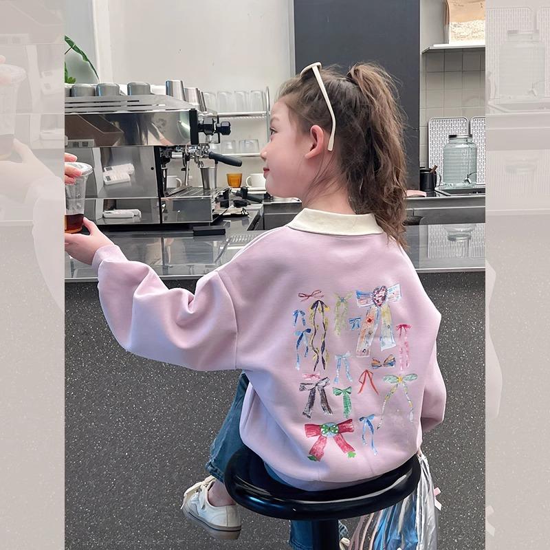 Girls Korean Collar Sweatshirt Spring Autumn Fashionable Long Sleeve Top Big Kids Chic Casual Shirt