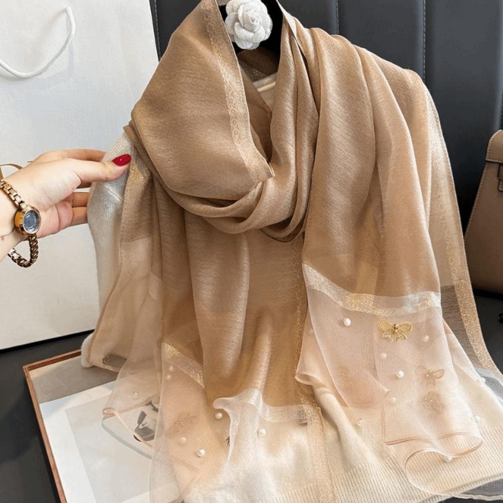 Elegant Thin Silk Scarf Bow Lace Scarf Wraps Fashion Embroidery Scarf Spring
