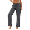Pantaloni Casual da Donna a Vestibilità Larga con Coulisse in Vita, Tasche, Gamba Larga, Lunghezza Intera, in Misto Cotone e Lino, per l'Uso Quotidiano