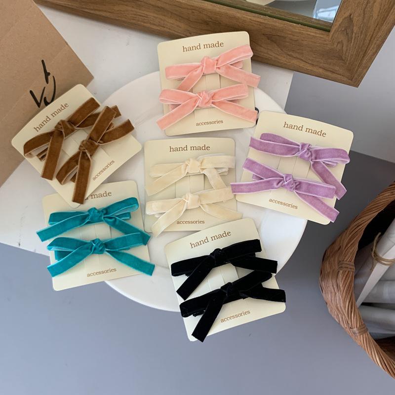 2Pcs Korean Colorful Velvet Bow Hairpin Hairgrip Hair Clips for Girls Women Vintage Long Ribbon Hair Clip Hair Accessories