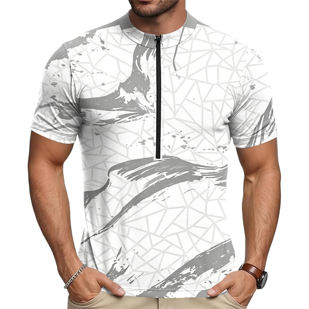 Men's Short Sleeve Cycling Jersey Breathable Quick Dry Fabric Half Zip Front Crew Neck Lightweight Sportswear for Outdoor Riding