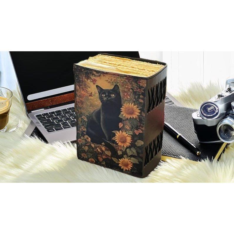 Cat Leather Journal: Blank Book of Shadows, Vintage Style