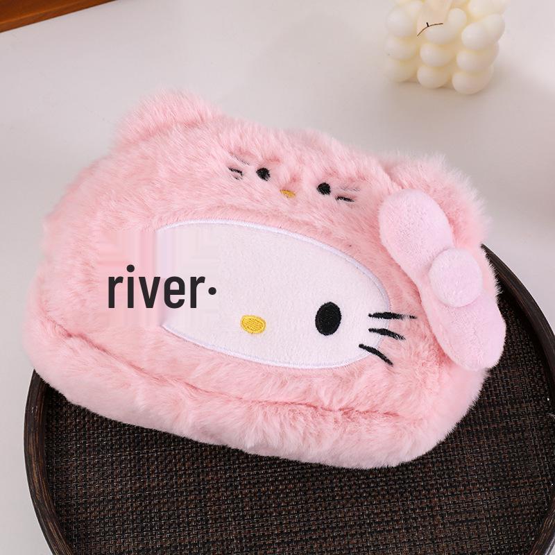 Japanese Style Cat Plush Pencil Case - Cute Beaver Cartoon, Large Capacity Stationery Storage Bag
