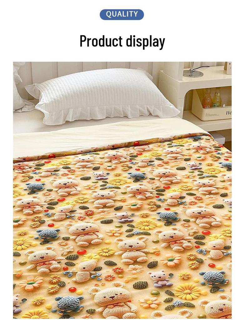 Kids' 3D Cartoon Summer Quilt - Lightweight, Washable Cotton for Dormitory/AC Use