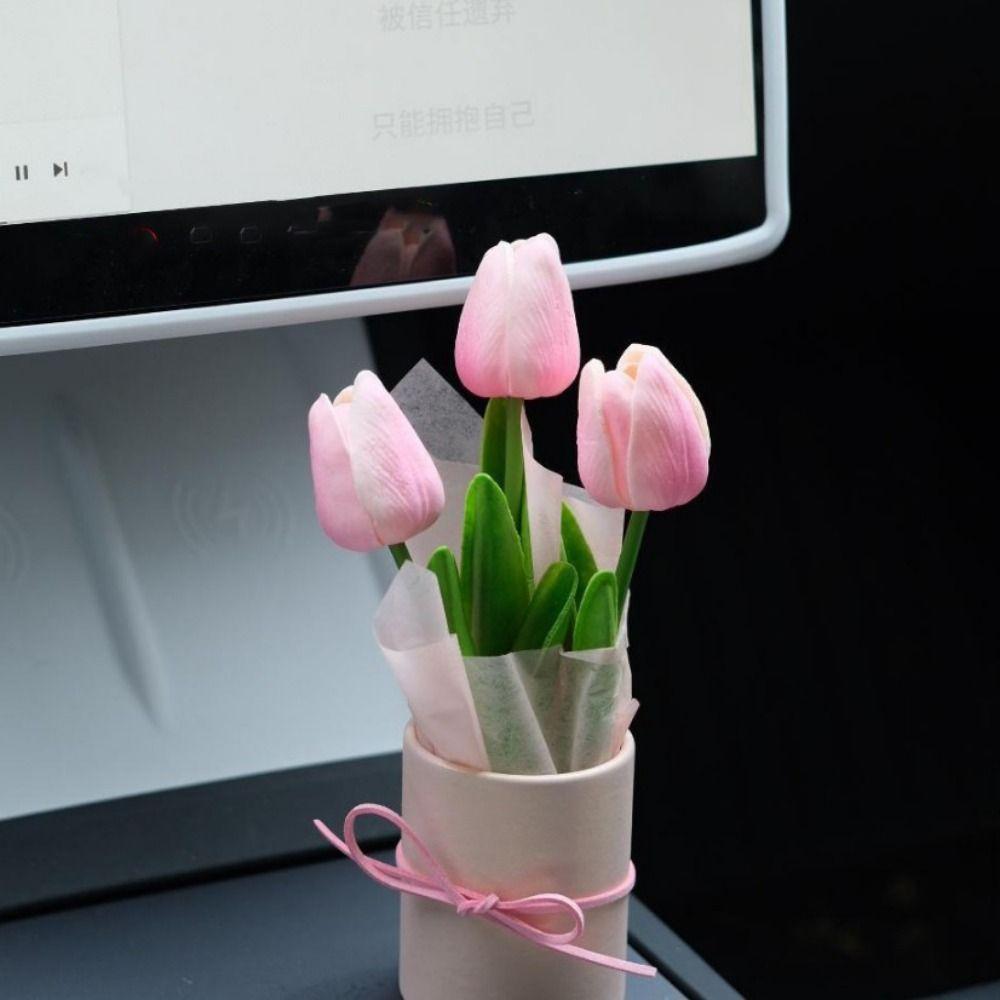 Simulation Artificial Tulip Bouquet Realistic Fake Flower Bunch Tulip Bucket Bouquet  Dining Table