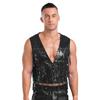 Mens Glitter Sequin Vest Sleeveless Tassel Waistcoat V Neck Open Front Dance Club Festival Partywear