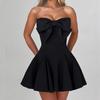 Mini Abito da Donna Senza Spalline Senza Maniche Vita Regolabile Grande Fiocco Linea A Dolce Abito da Festa