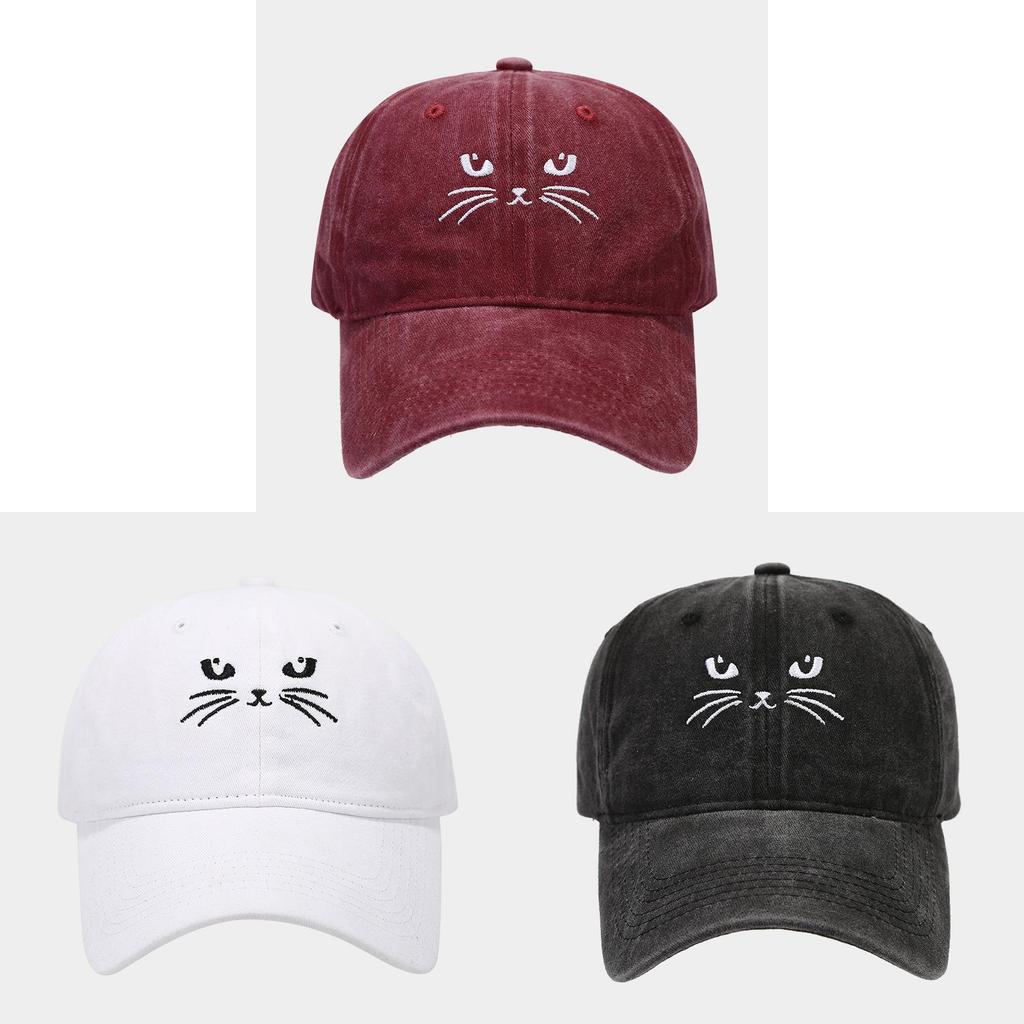 Cat Embroidered Baseball Hat With Adjustable Strap For Casual Outdoor Summer Wear