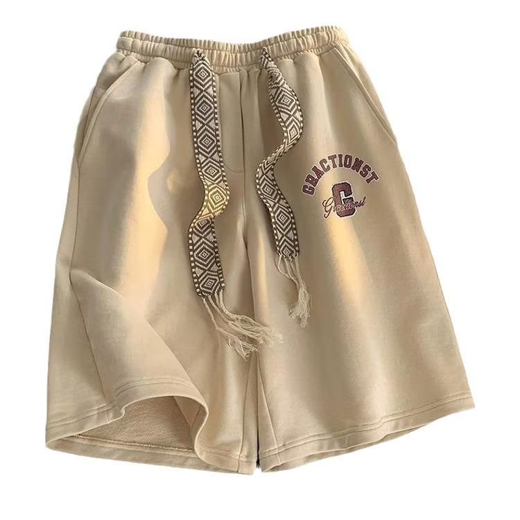 

Шорты мужские летние тонкие с завязками на резинке на талии прямые повседневные спортивные брюки с пятью точками 5XL абрикосовый