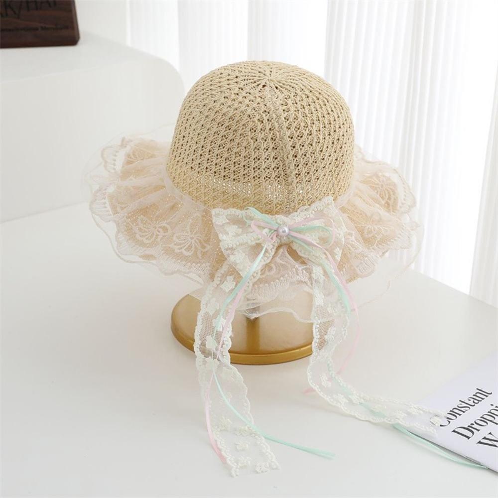 Pearl Decoration Children Sun Hat Wide Brim Straw Hat Cute Style Kids Sun Hat Girls Accessories