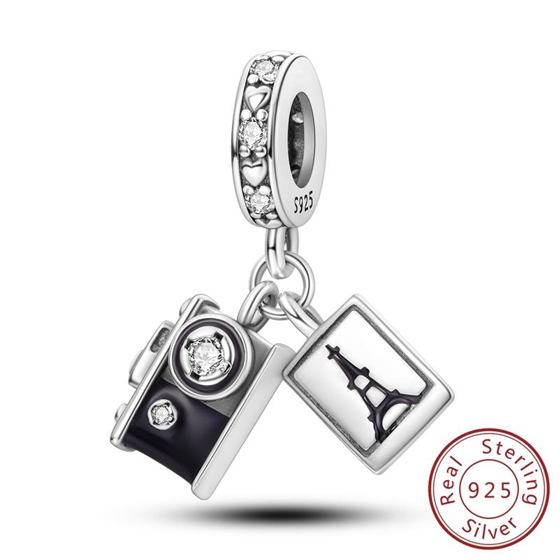 

CodeMonkey 100% 925 Sterling Silver Charm SCamera Tour Zircon Beads for Bracelet & Bangle Jewelry Making Capture Beautiful Moments