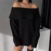 Women's Sweater Line Neck Off-the-shoulder Sweater Solid Color Loose Top