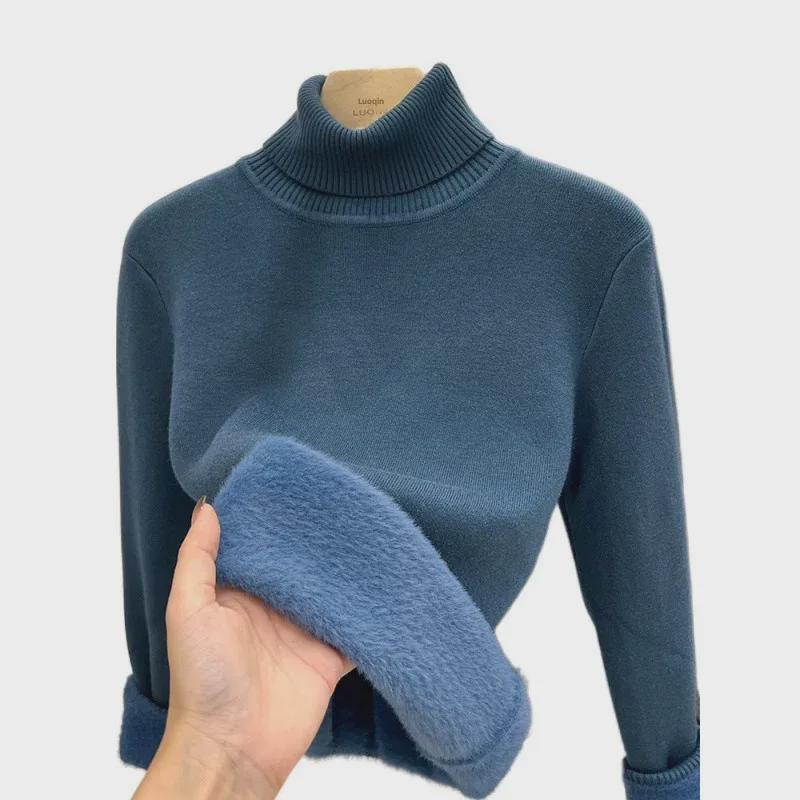 Women's High Collar Fleece Sweater - Thickened Velvet, Fashionable Autumn/Winter Top