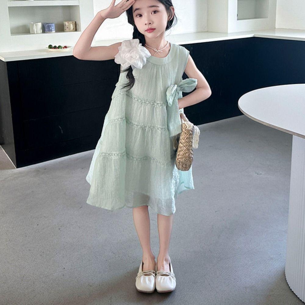 Loose Summer Cake Dress Ruffle Teens Long Dress Elegant Girls Princess Dress  Students
