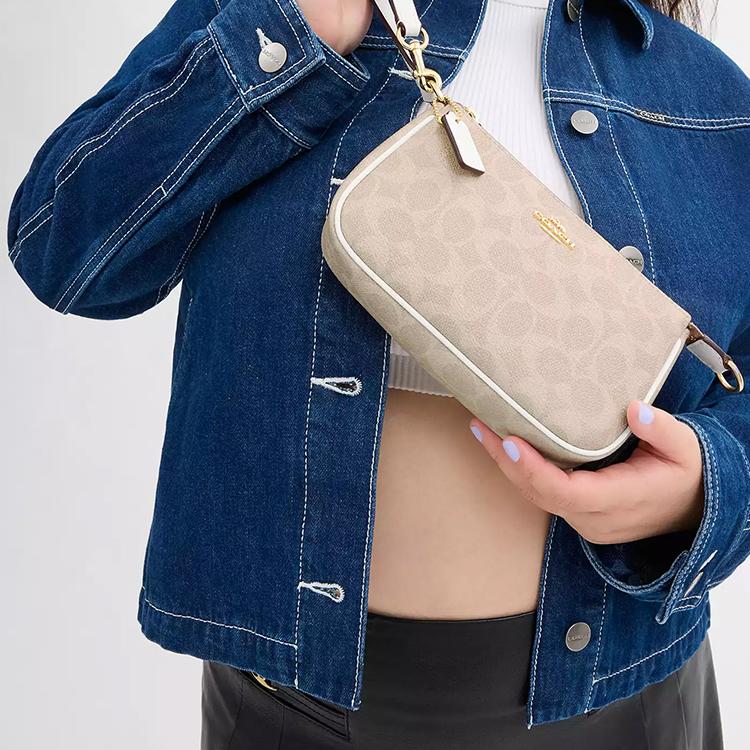 Coach Nolita 19 Klassische Monogramm-Print Reißverschluss Beschichtetes Canvas Schulter-Tote-Bag Kleine Damenhandtaschen Sand Kreideweiß CW426-IMXDM