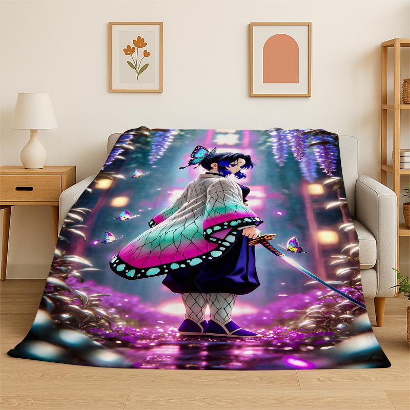 Cartoon Demon Slayer Anime Kamado Nezuko Tanjirou Flannel Blanket Soft Warm Throw Blanket for Bedroom Living Room Bed Travel