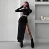 Women's Autumn Solid Color Long-Sleeve Top & Strappy Skirt Set