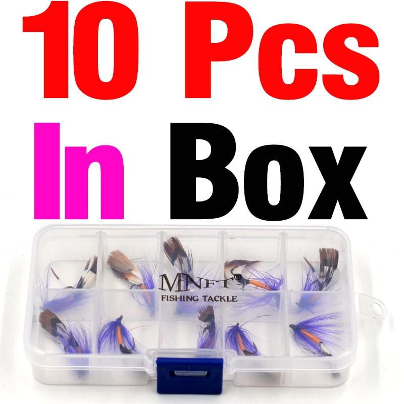 MNFT 10Pcs 8# Purple Beard Bass Dry Hook Nymph Fly Fishing Lure  Feather Tail Nymph Tying Fly Fishing Bait Lures