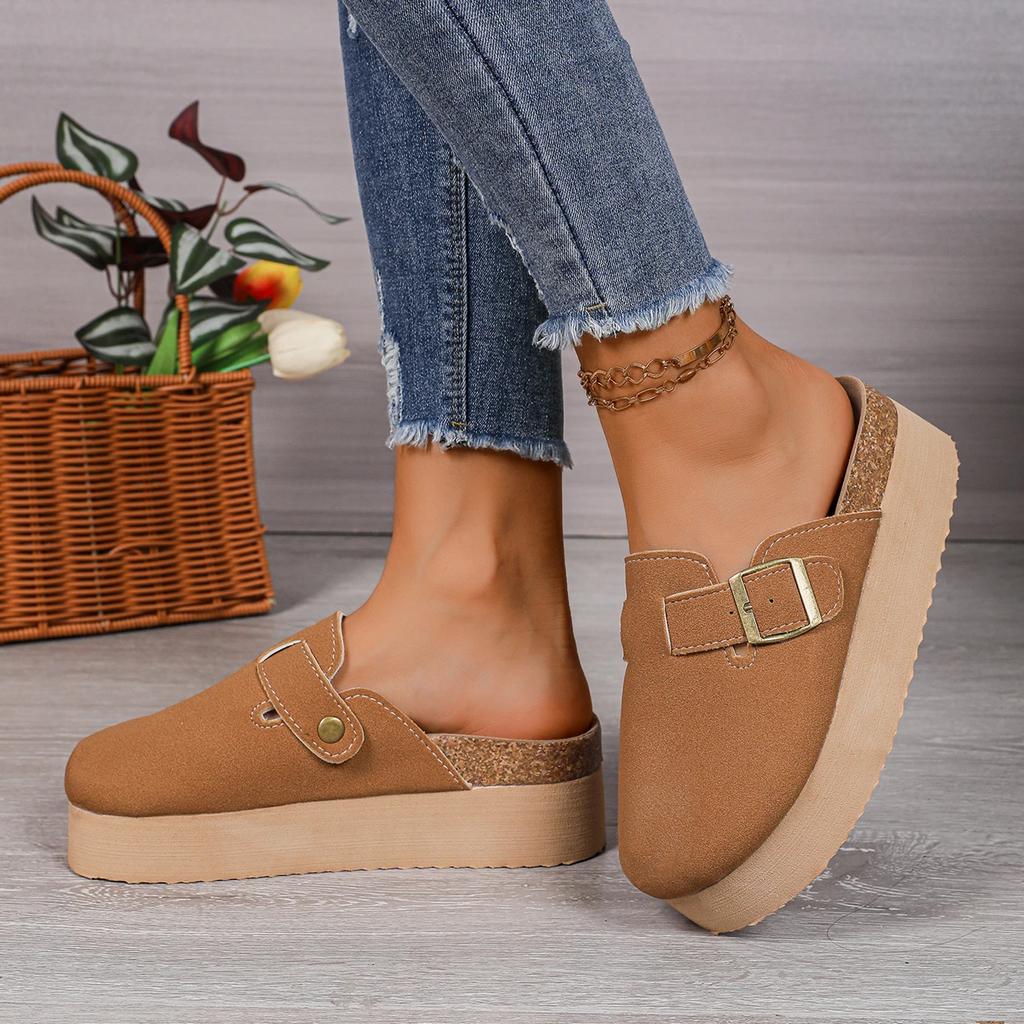 Fashion Retro Fashion Women Shoes Thick-Soled Solid Color Slingback Shoes Soft Soled Home Shoes Suede Clogs Sandals Spring and Autumn