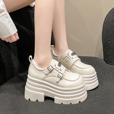 Zapatillas de Cuero para Mujer de Moda Nuevo Primavera 2025 Plataforma Alta con Cordones Zapatos Casuales Suela Gruesa Tacones de 10CM Zapatos para Caminar Zapatos Mujer