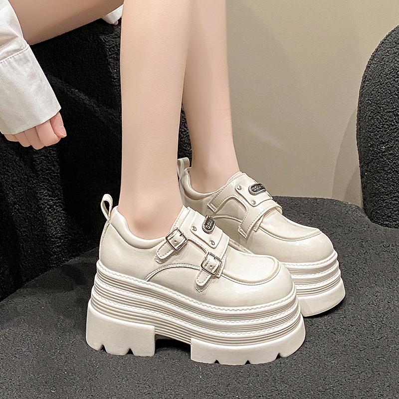 Adidași de piele pentru femei Nou Primăvara 2025 Platformă înaltă cu șireturi Pantofi casual cu talpă groasă Tocuri de 10 cm Pantofi de mers Zapatos Mujer