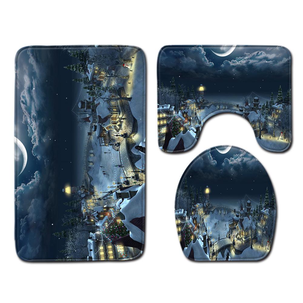Christmas Bathroom Floor Mat Toilet Three-Piece Set