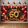 60th Birthday Backdrop Glitter Gold Finish Happy 60th Birthday Banner Birthday Photo Display Champagne Glass Elements