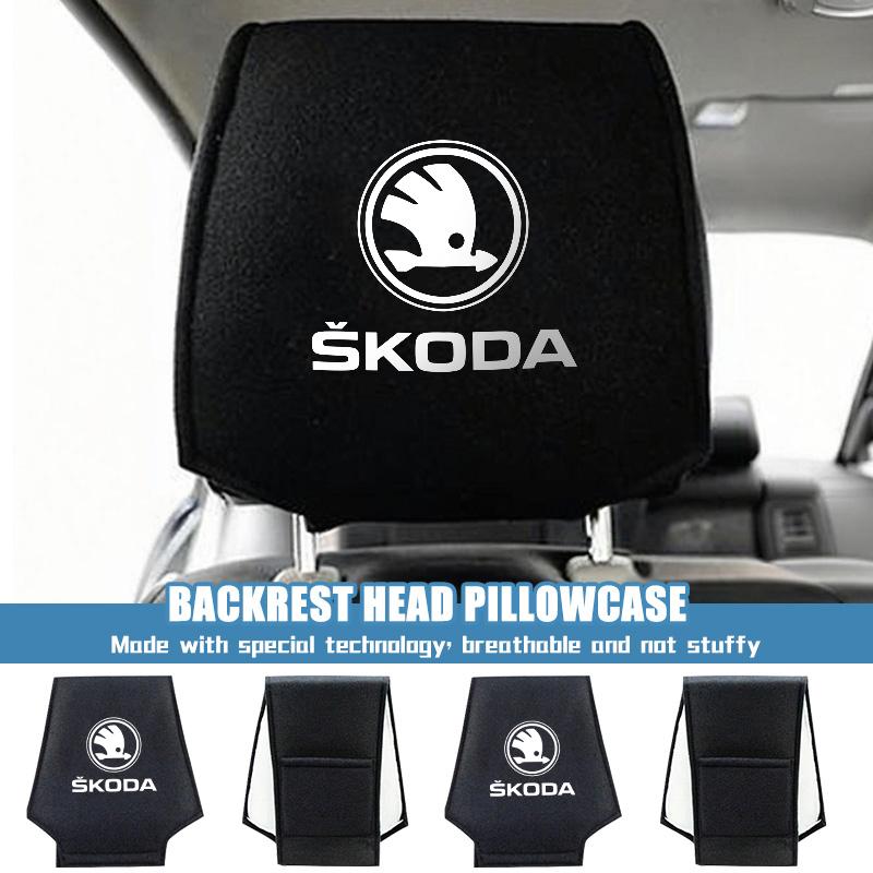 AEX1 Car Headrest Cover Universal Interior Accessories Fit For Skoda Fabia 1 2 Octavia A7 RS Superb Rapid Yeti Karoq Vision