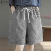 ZANZEA Women Casual Elastic Waist Loose Plaid Print Summer Shorts