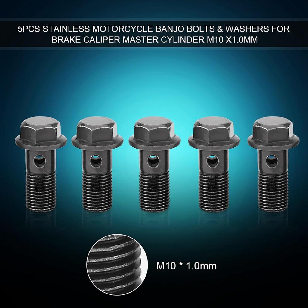 M10×1mm Motorcycle Banjo Bolts Studs with Washers 5Pcs Motorbike Brake Bolts Caliper Studs for Brake Master Cylinder Motorcycle Brake Hardware