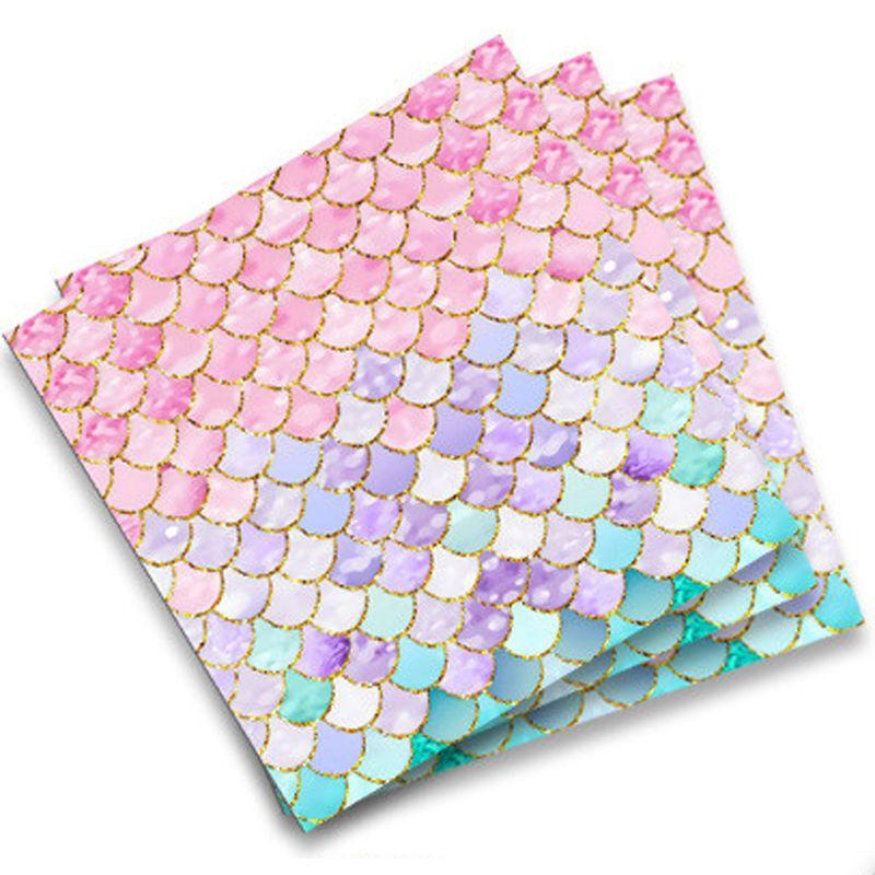 Mermaid-Themed Birthday Party Decorations: Fish-Scale Tableware Set, Disposable Paper Plates, Paper Cups, and Tablecloths