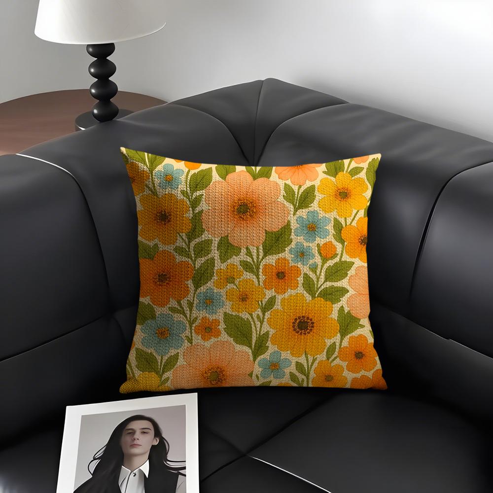Retro Floral Ins Cushion Cover Natural Linen Organic Fabric Double-Sided Printing Sofa Home Decor Gift Pillow Case