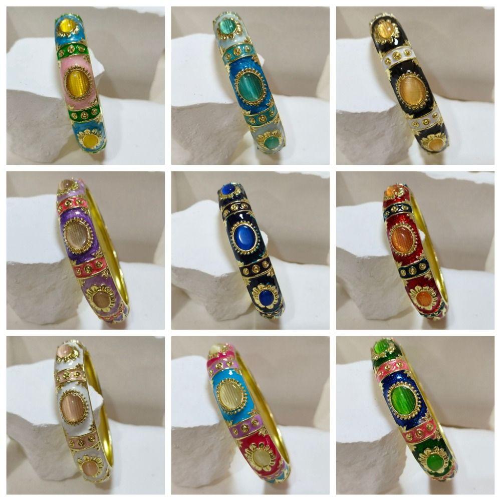 Imitation Cat's‑Eye Enamel Bangle Widen Vintage Cloisonne Bangle Gifts for Women Girl
