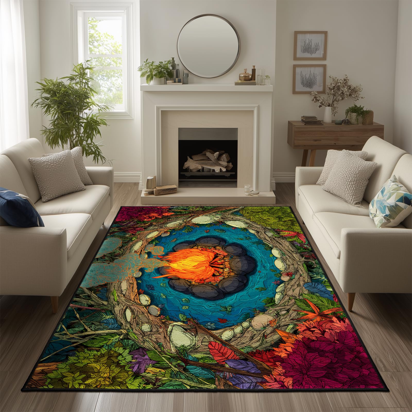 

keepcute Colorful Floral Area Rug 5x7 ft Non-Slip Rug Abstract Design Flowers Floor Carpet Decor for Living Room Bedroom Living Room Study C 100cm x 120cm