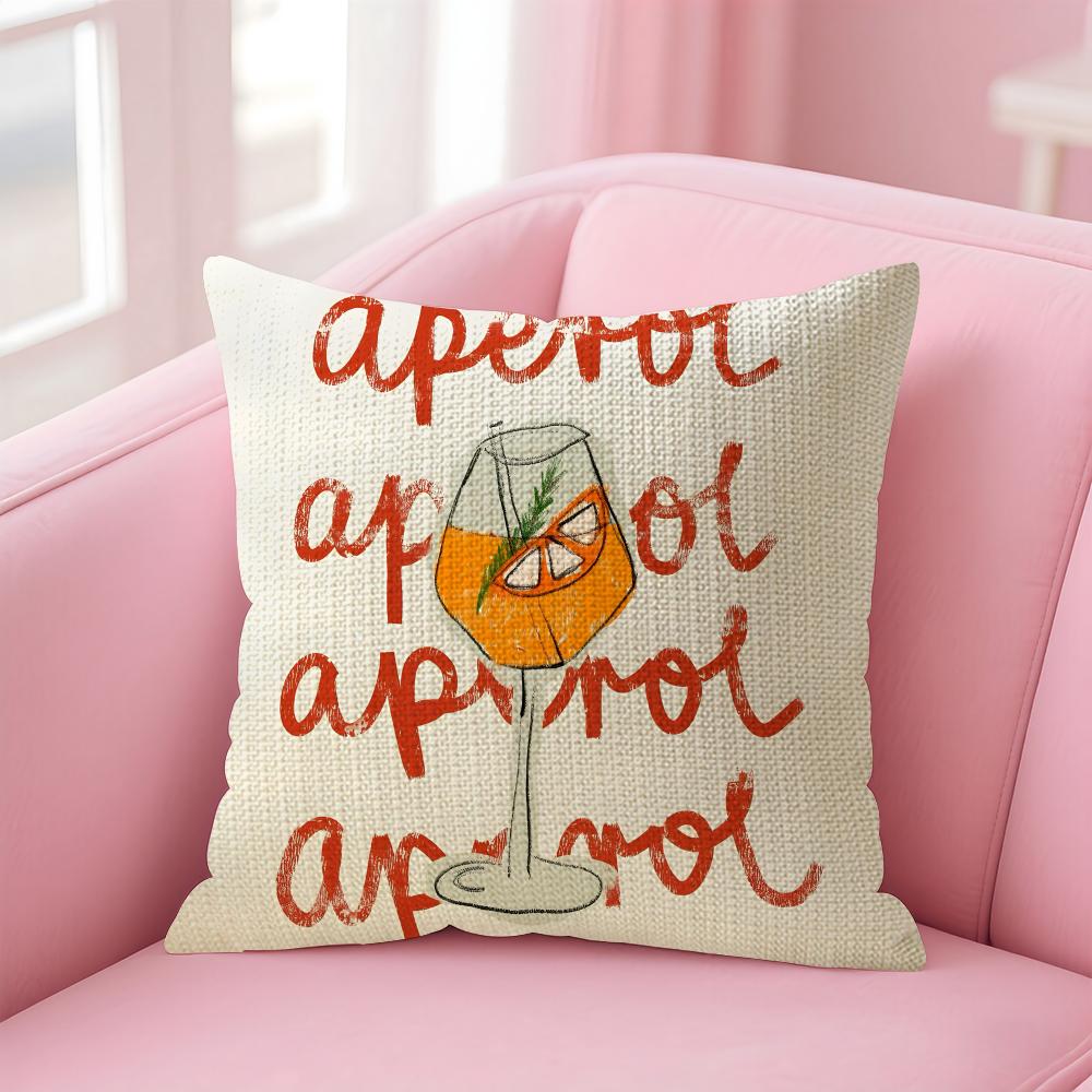 Fashion Art Aperol Cushion Cover Natural Linen Pillow Case DoubleSided Print Decorative Sofa Pillowcase Home Decor Gift