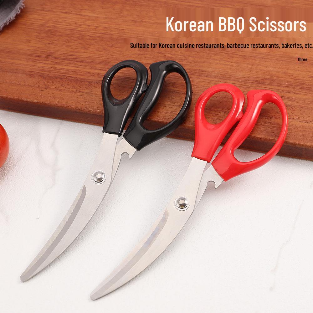 Korean Style Curved Stainless Steel Scissors for Cutting Chicken, Steak, and Barbecue.