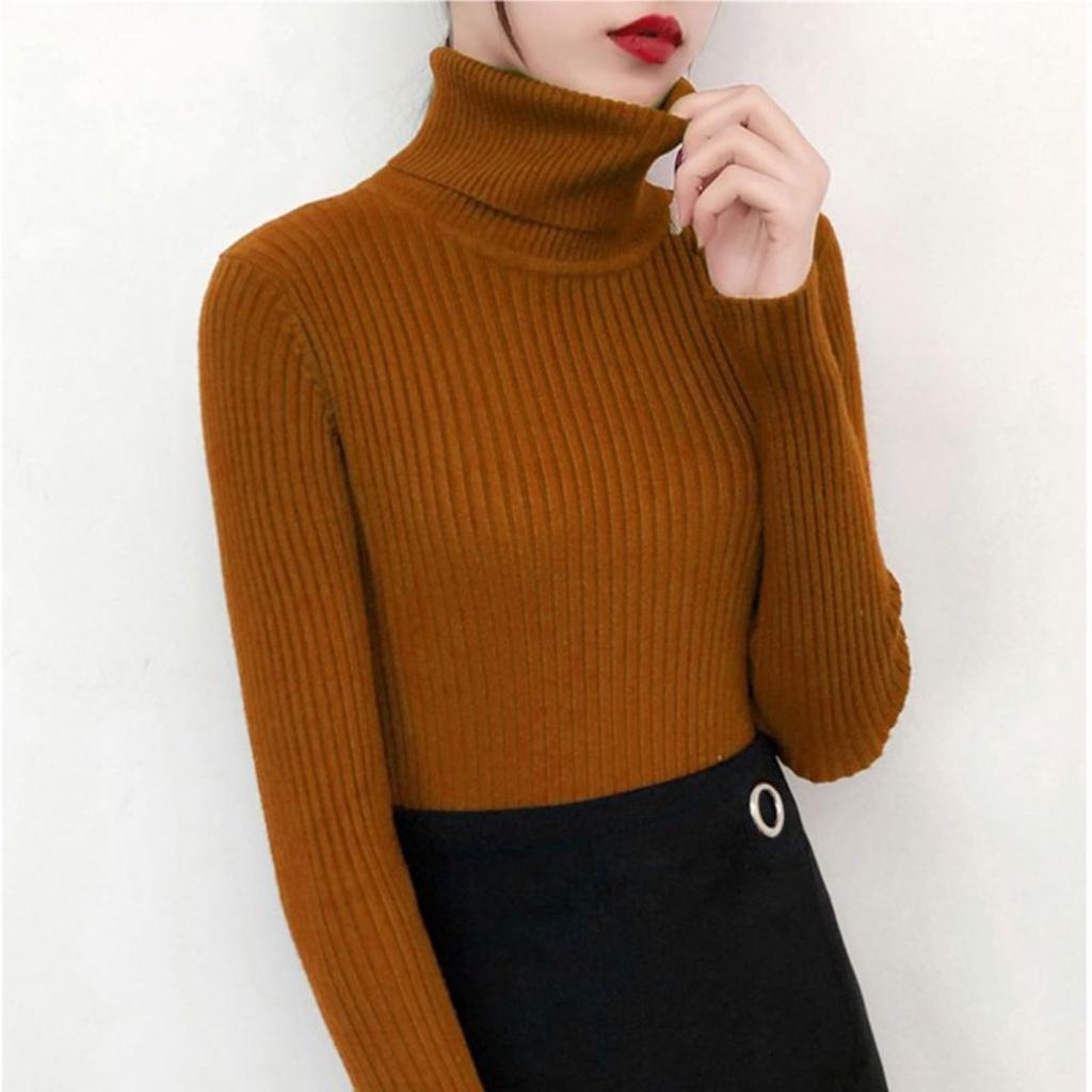 Svetr s vysokým límcem pro ženy, Slim fit a zeštíhlující top na podzim a zimu, Černé pletené základní triko se stylovým vzhledem