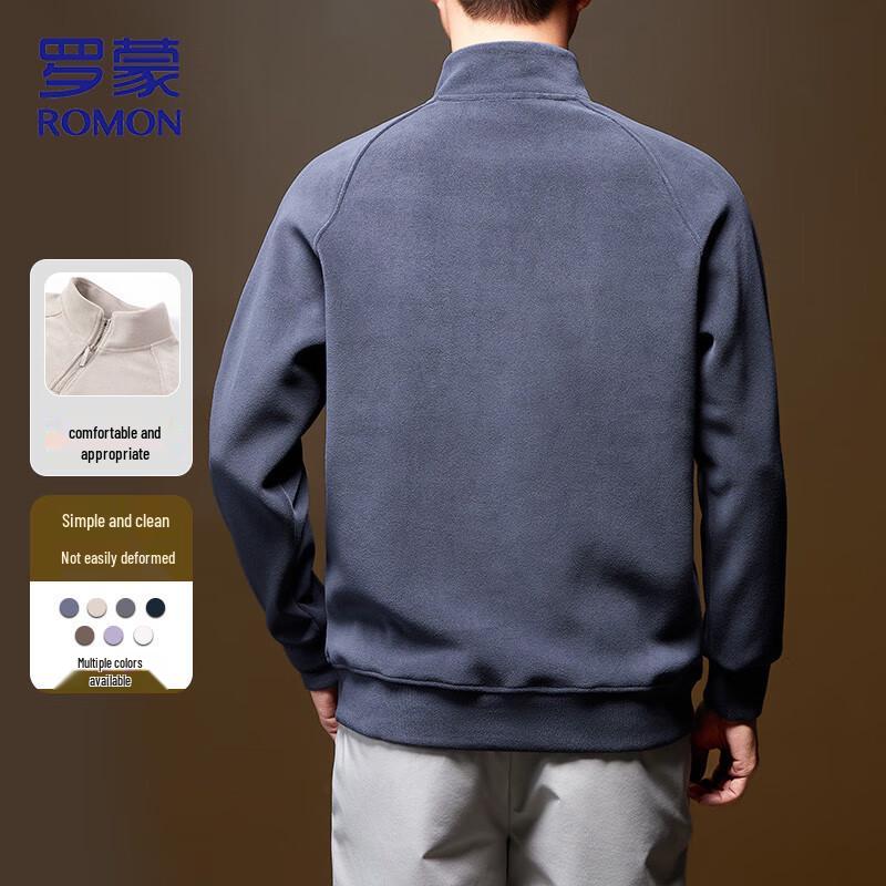 ROMON Men's Wool Blend Stand Collar Zipper Sweatshirt