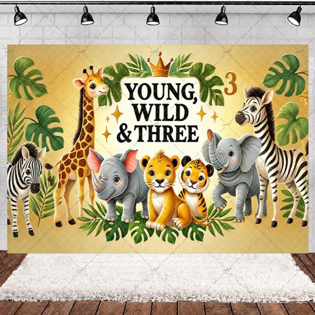 Jungle Wildlife Lion Giraffe Theme Banner Background, Children's Birthday Party, Home Decoration Photography Studio Background