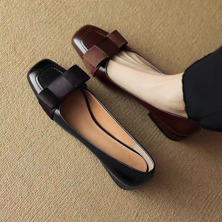 Special Offer Soft Leather Square Head High Heels Women's New Knot Thi Heel Versatile Single Oes