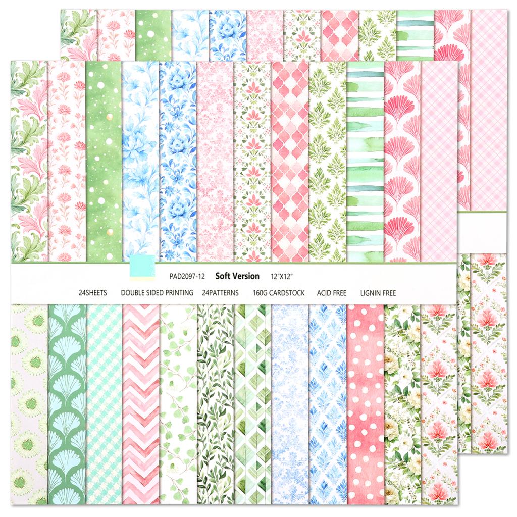 24/48Pcs Double Sided Scrapbook Paper DIY Handmade Collage Decorative Background Paper Journaling Background Decoration 12x12In