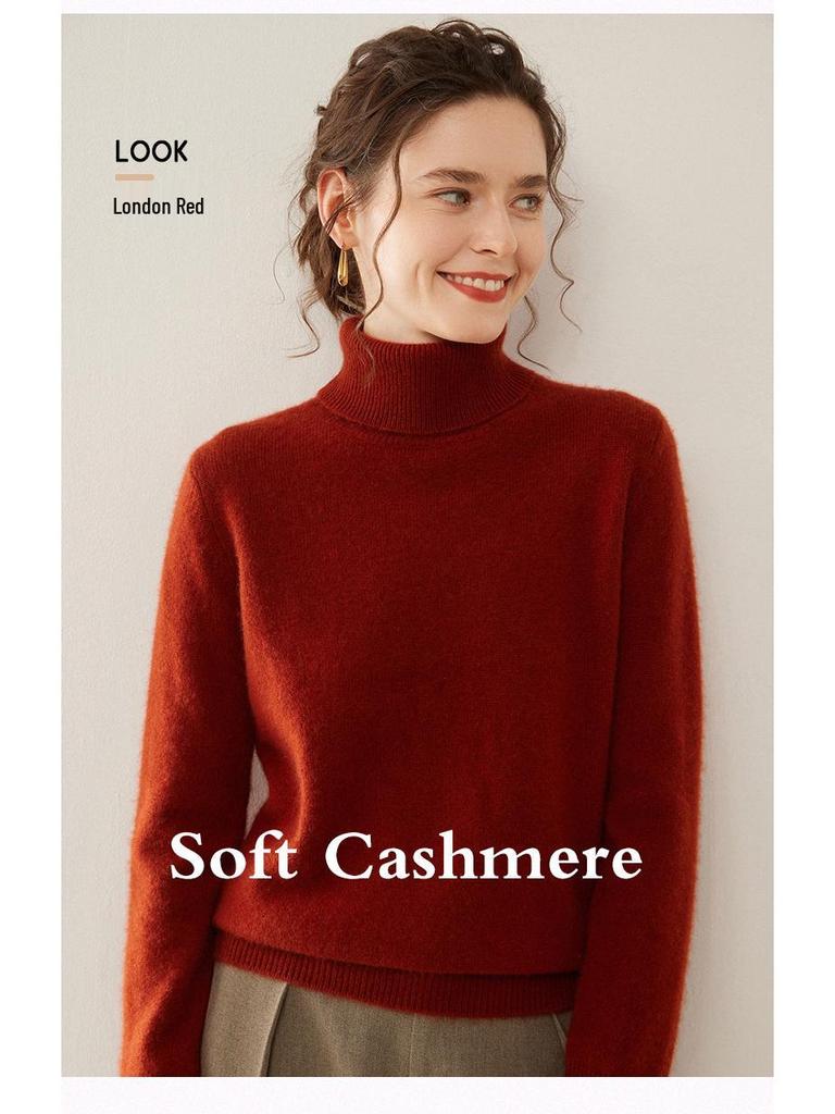 Women's High Turtleneck Cashmere Sweater - Autumn/Winter Slim Fit Knitwear Base Layer
