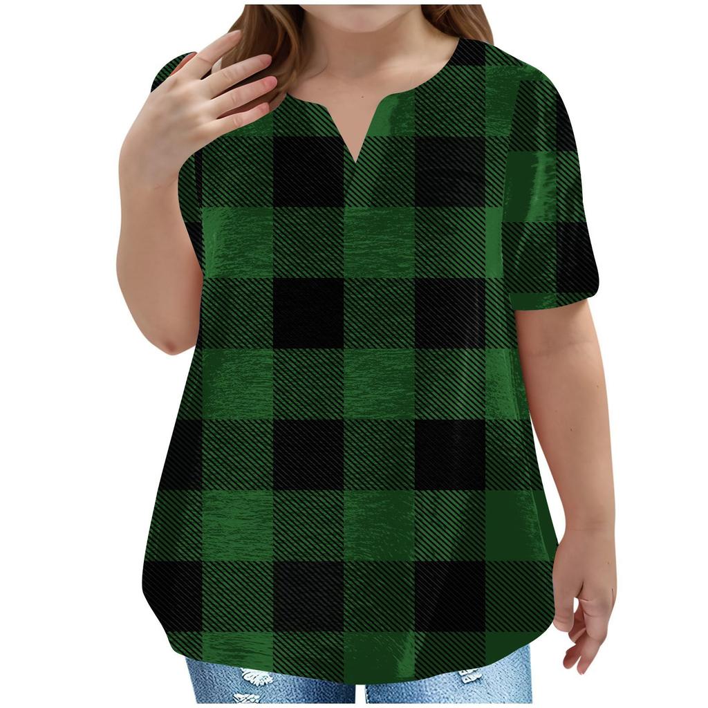 Children's Plus-size T-shirt Casual Fashion V-neck Short-sleeved Pocket Top