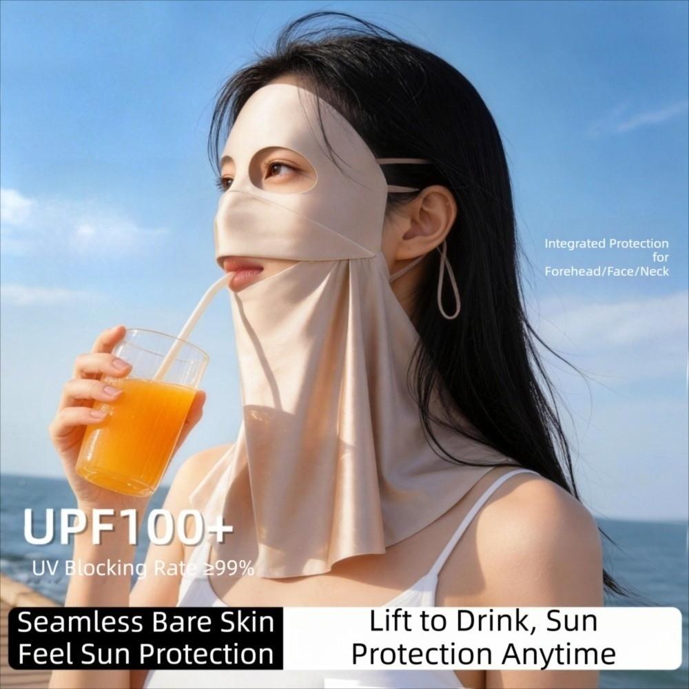 Sun Protection Sunscreen Mask Solid Color Neck Wrap Breathable Ice Silk Face Veil  Summer