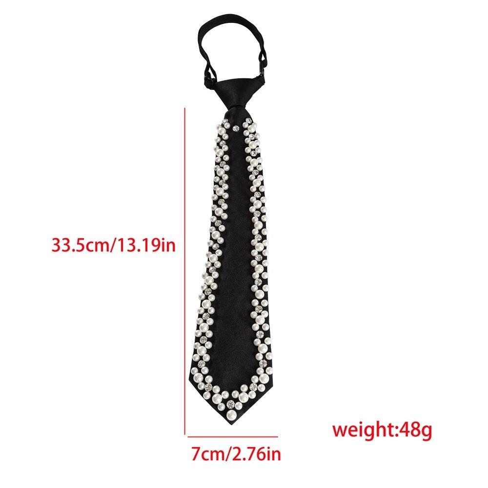 Elegant Rhinestone Pearls Tie Black Korean Style Hand-beaded Long Necktie Collares Geometric Decoration Shirt Tie Women