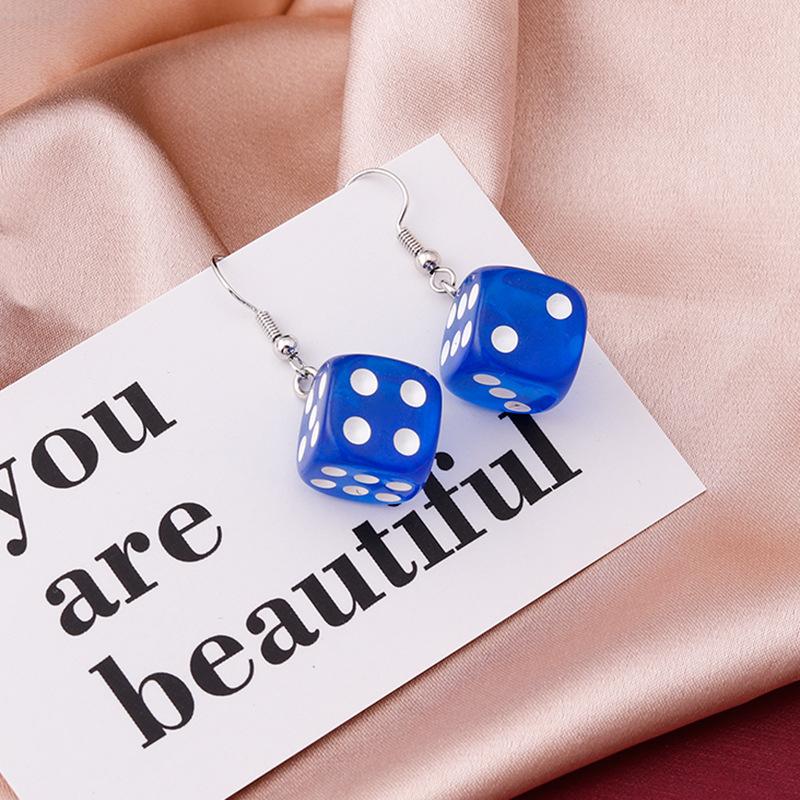 Handmade Cartoon 3D Resin Dice Drop Earring Tassel Casino Candy Color Personality Fun Zircon for Women Female Gift