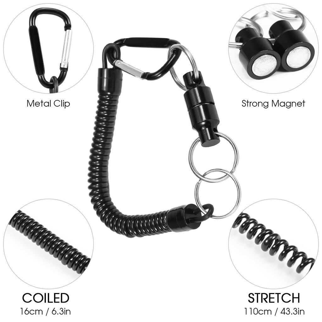 2 Stück Magnetischer Netzhalter mit Spiralkordel und Karabinerclip für Fliegenfischen