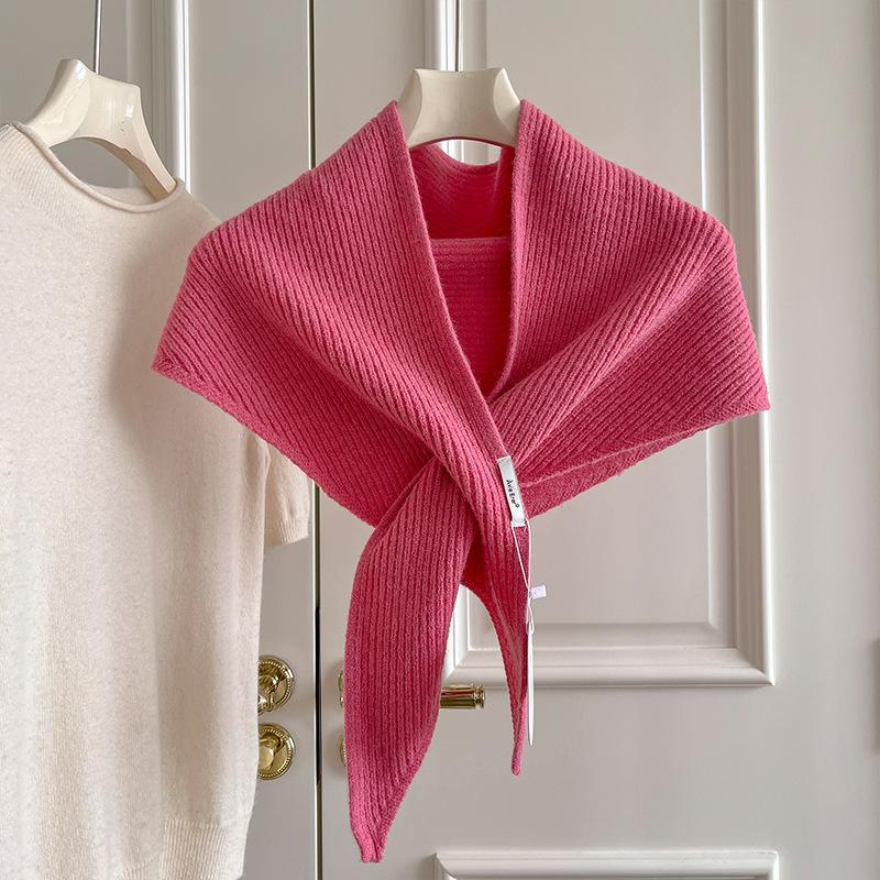 

Fashion Korean Winter Warm Cross Solid Color Knitted Triangle Women S Scarf Small Shawl Layered Scarf Versatile Scarves One Size