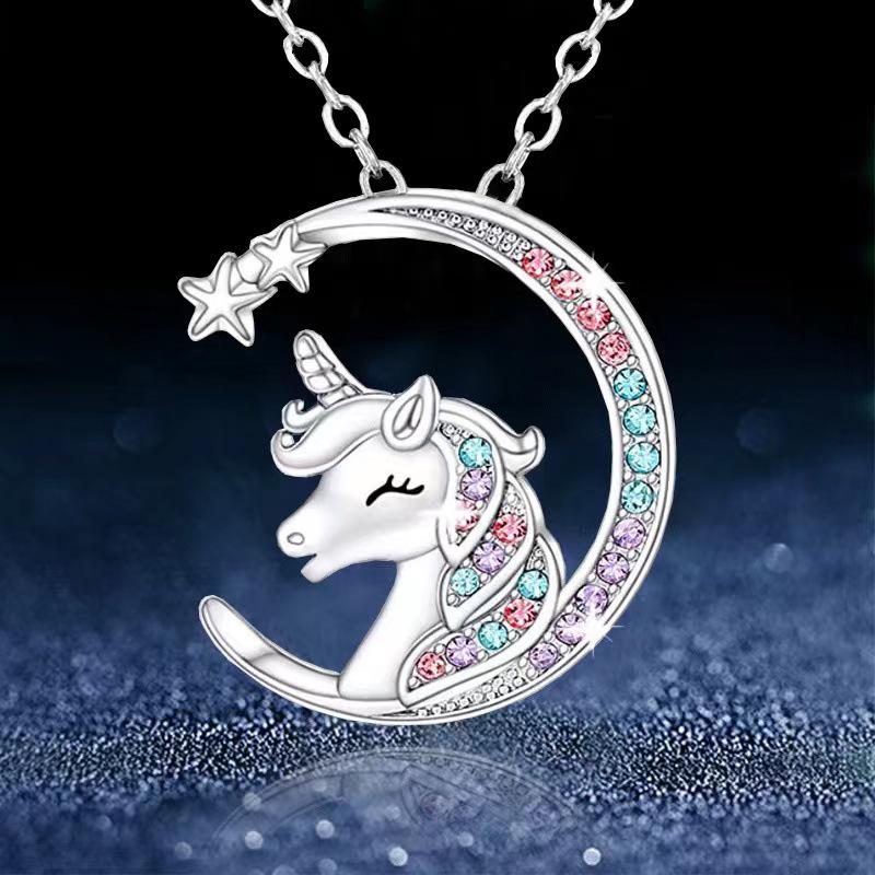 

Colorful Unicorn Semicircle Horse Necklace for Kids платиновый