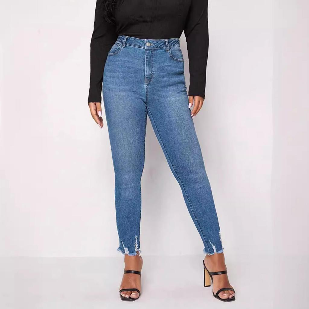 Ladies' Solid Color Casual Pants Versatile Slim Fit Straight Leg Denim Jeans